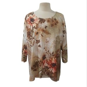 Alfred Dunner Floral Beige and Brown Blouse